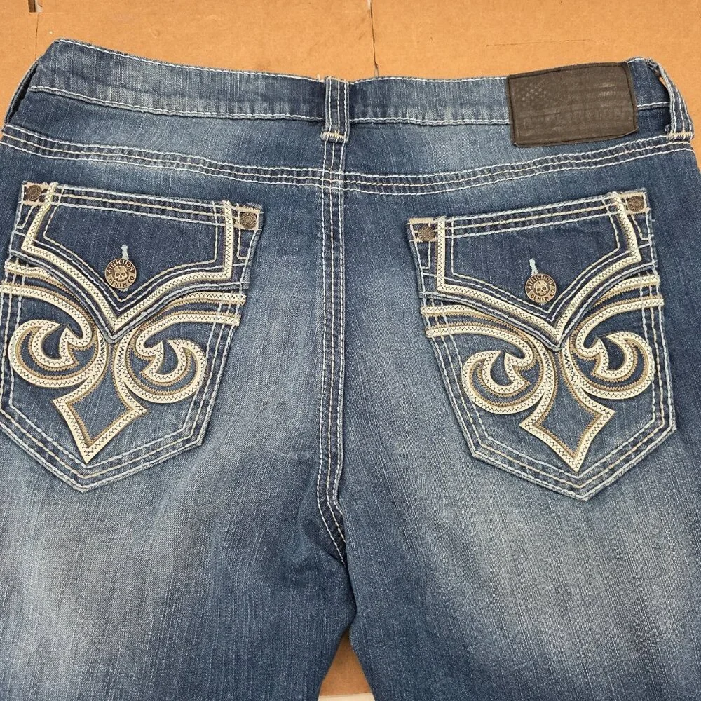AFFLICTION Blake Mens Size 36 Stretch Thick Stitch Denim Jeans Straight Leg Blue